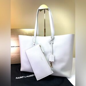 Saint Laurent Large Shopping tote white Leather w/ zip pouch Italy